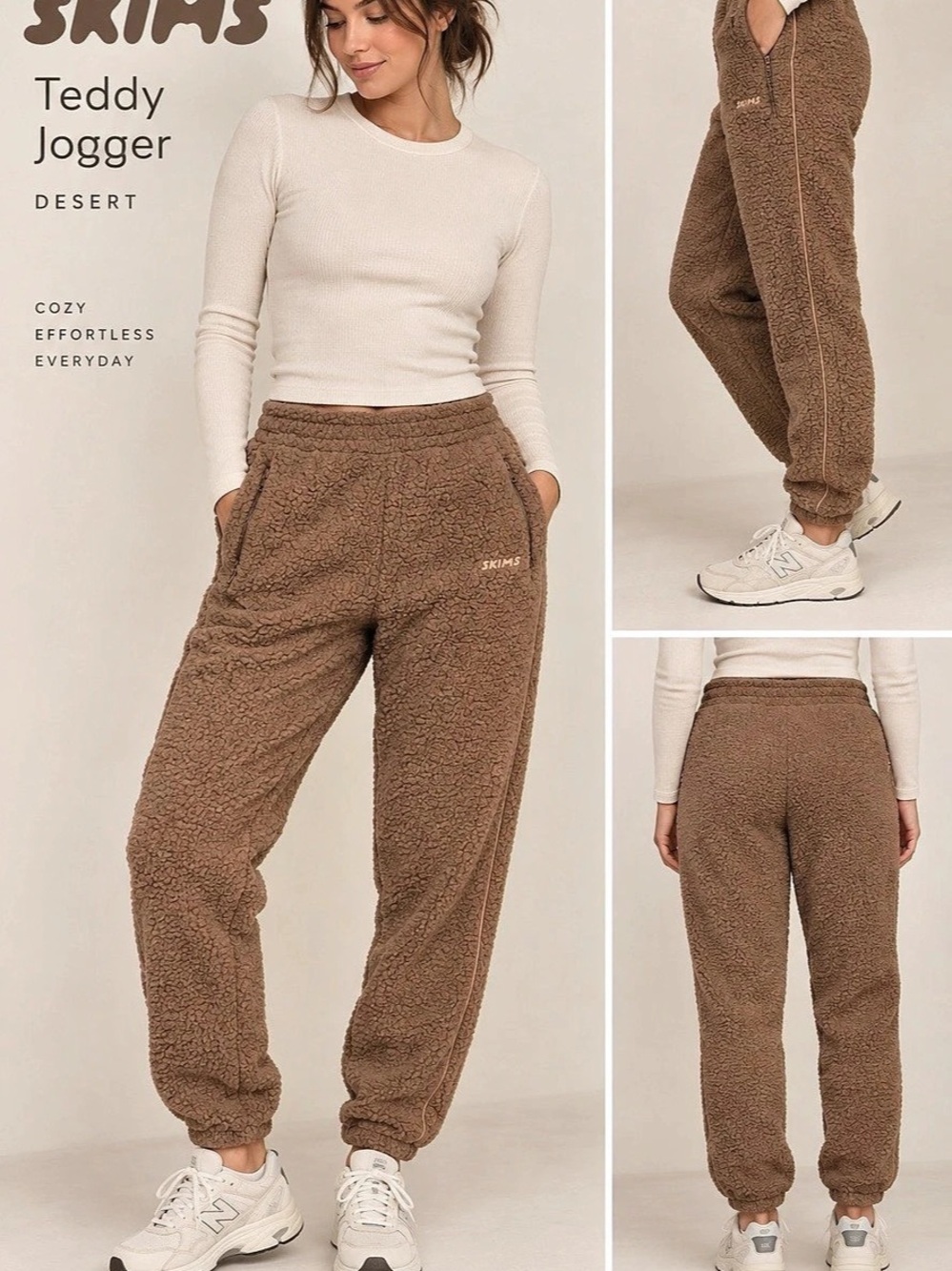 NWT SKIMS Teddy Sherpa Jogger Pants Desert Brown Size S Fleece